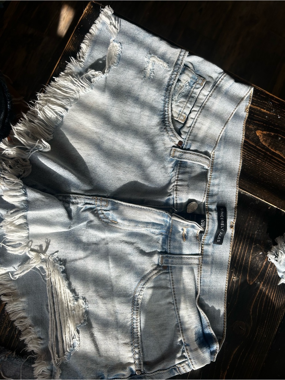 Sincerly Jules Light Blue Distressed Frayed Denim Shorts
